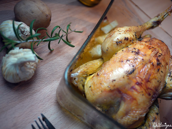 Poulet rôti à l’ail, thym et romarin