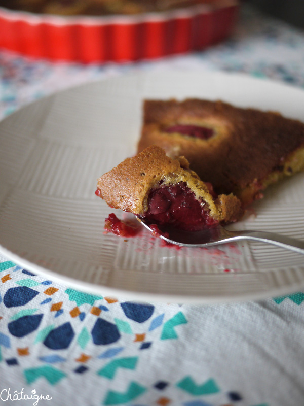 Gâteau aux prunes rouges et chocolat blanc