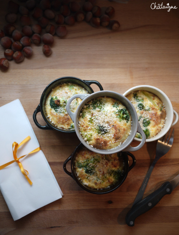 petits flans aux brocolis et noisettes