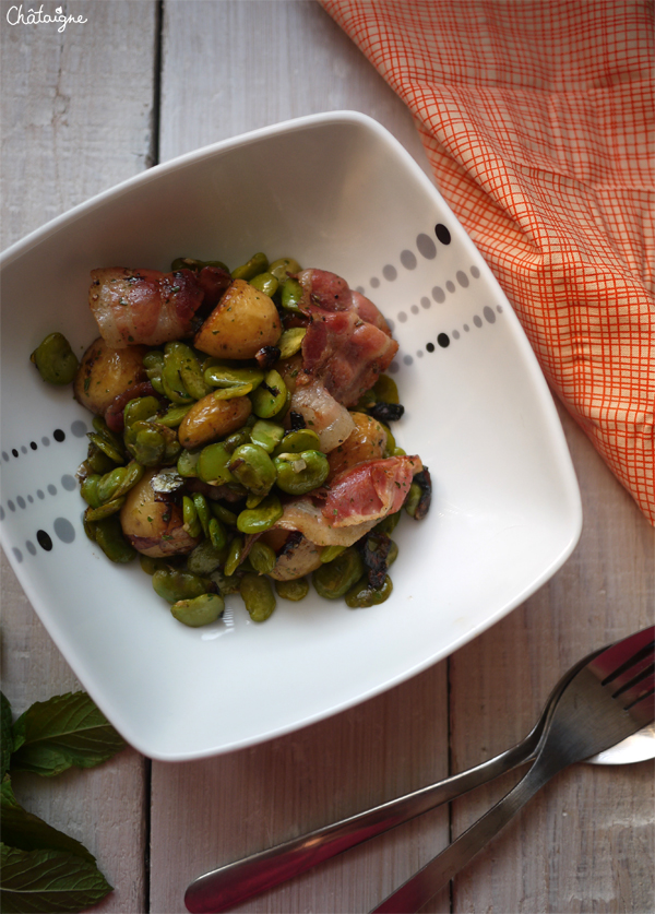 Fèves et pommes de terre nouvelles sautées à la pancetta