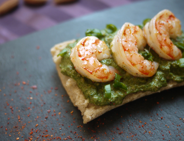 Tartines aux gambas et dip d’épinards