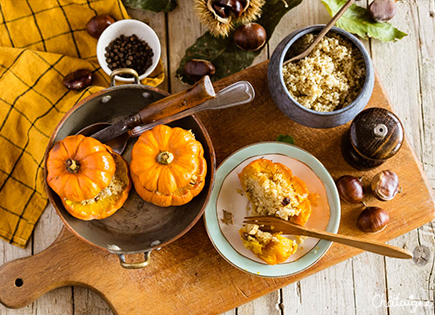 Petites courges [Jack-be-little] farcies au quinoa et aux châtaignes