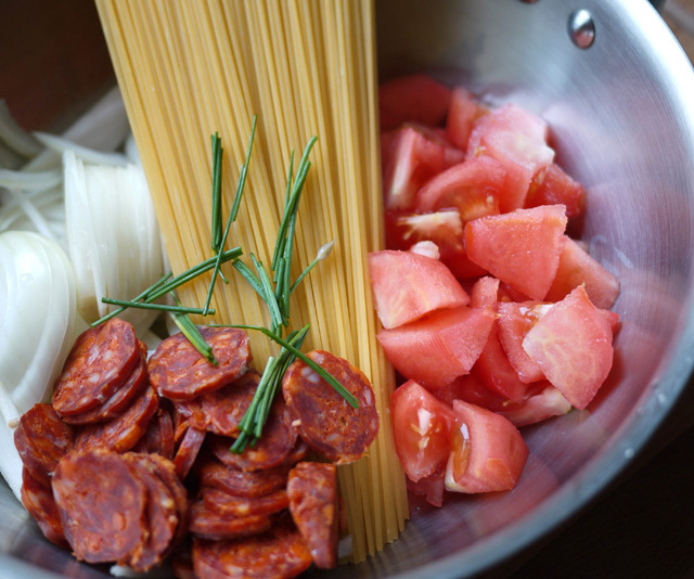 One-Pan Pasta au chorizo [from Martha Stewart]