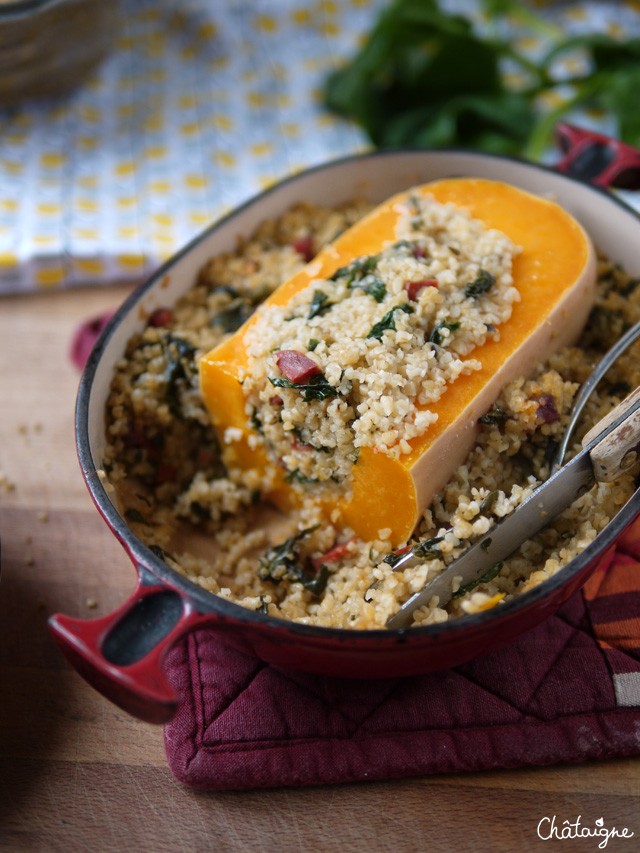 courge butternut farcie au boulgour et épinards