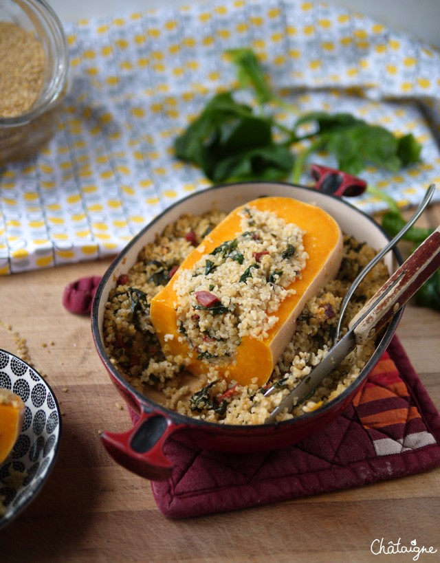 courge butternut farcie au boulgour et épinards