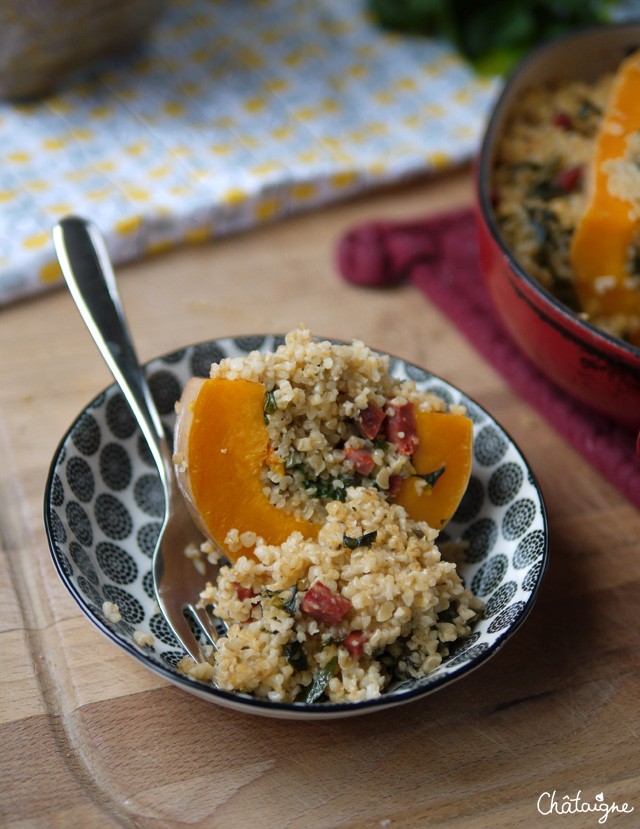 courge butternut farcie au boulgour et épinards