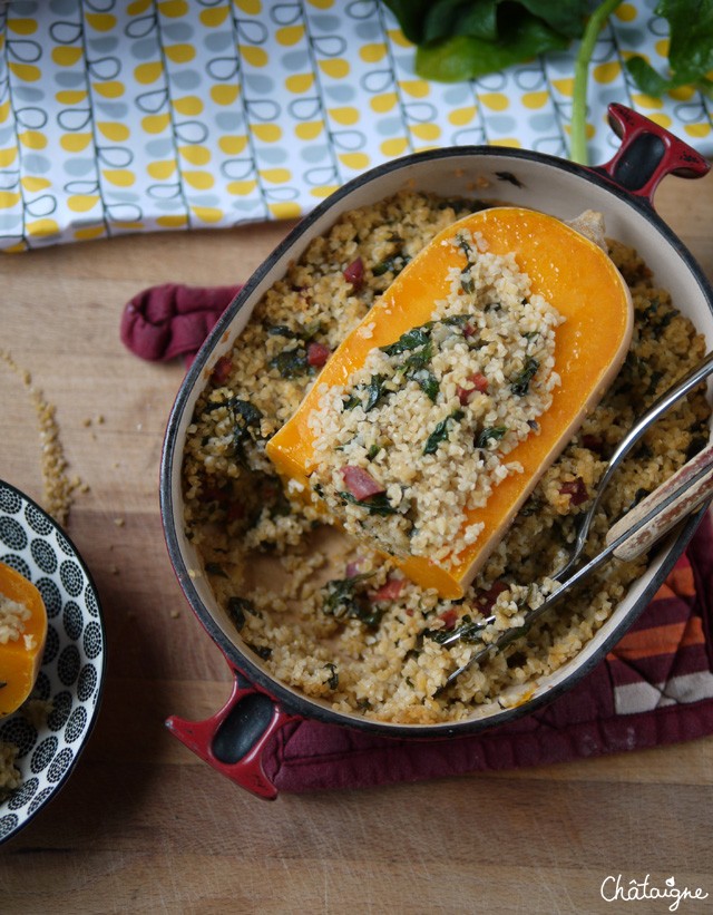 courge butternut farcie au boulgour et épinards