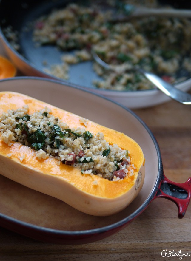 courge butternut farcie au boulgour et épinards