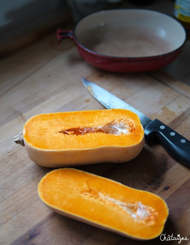 Courge butternut farcie au boulgour & épinards