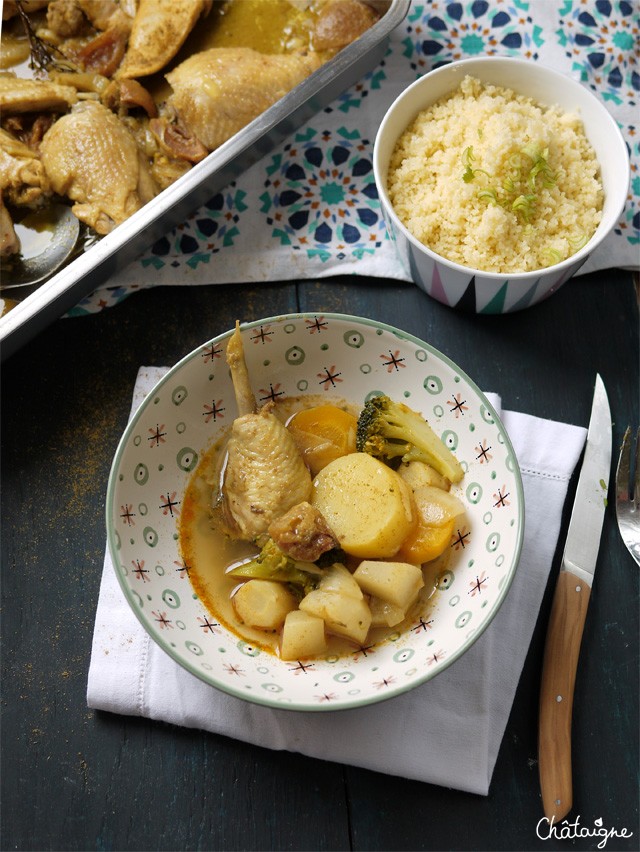 Couscous de poulet et légumes racines