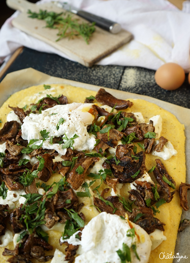 Tarte à la polenta et aux cèpes