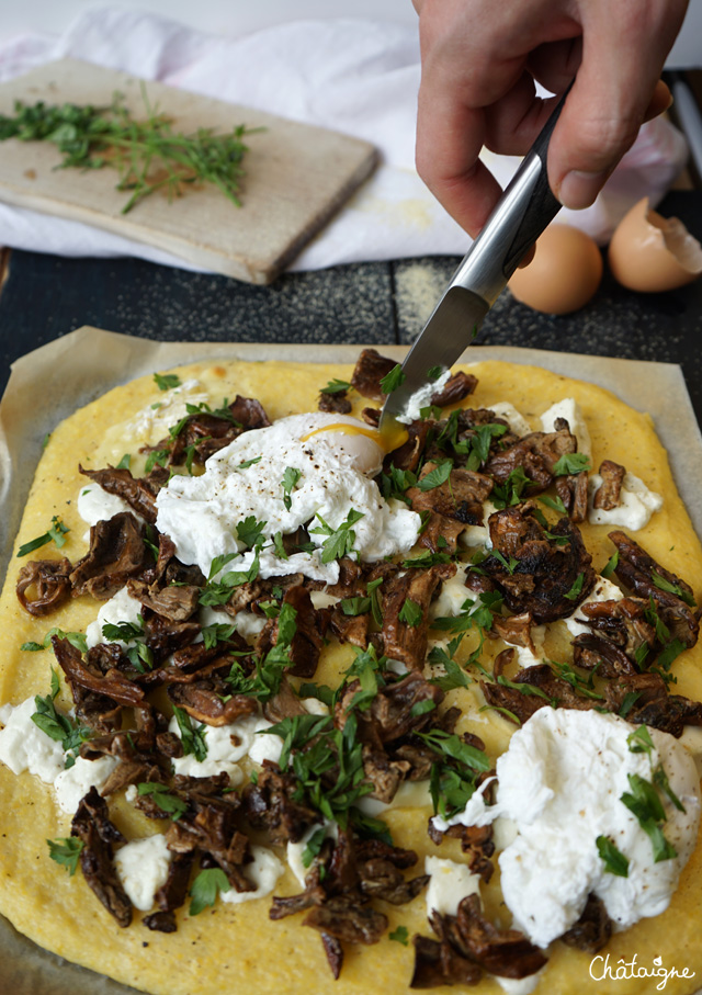 Tarte à la polenta et aux cèpes