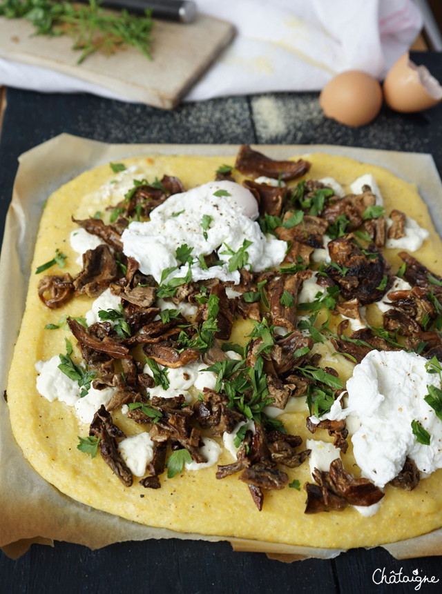 Tarte à la polenta et aux cèpes