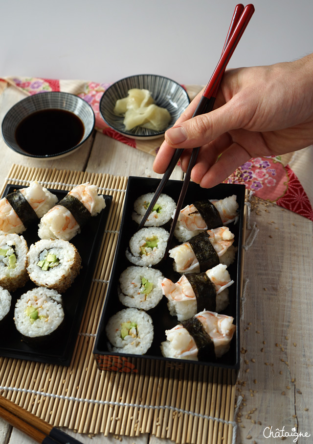 Makis et sushis avocat-crevettes