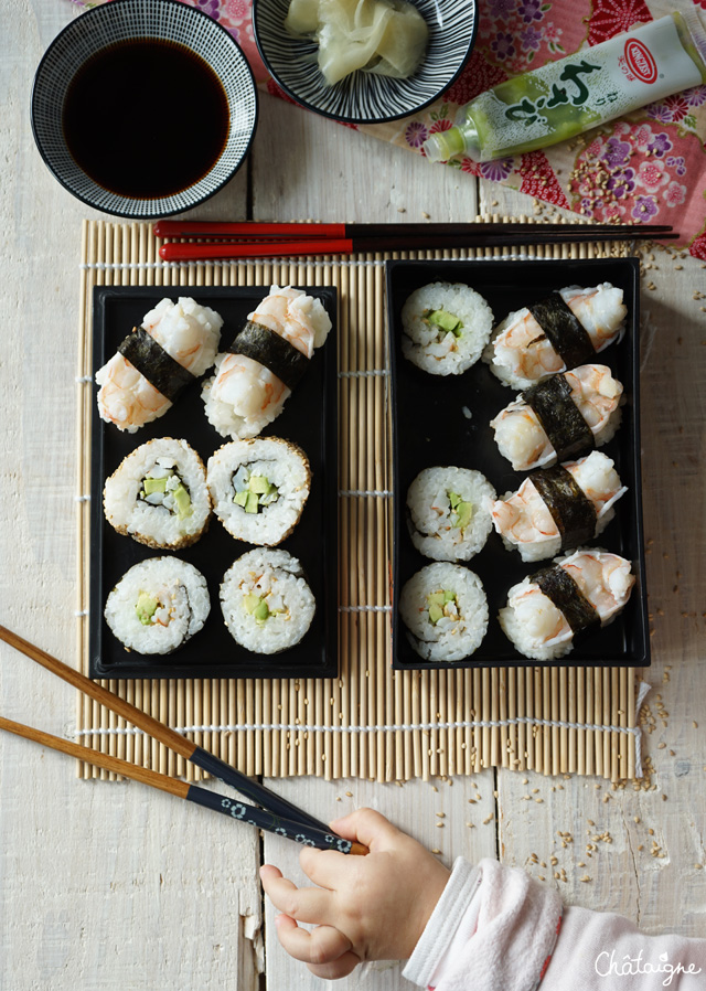 Makis et sushis avocat-crevettes