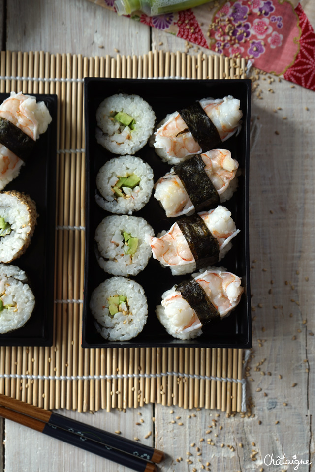 Makis et sushis avocat-crevettes