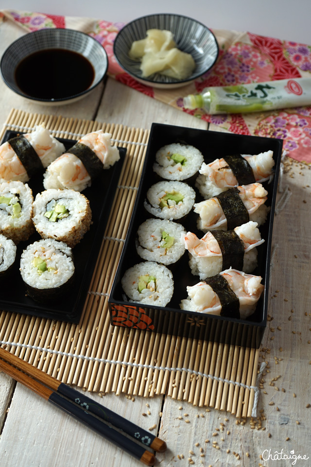 Makis et sushis avocat-crevettes