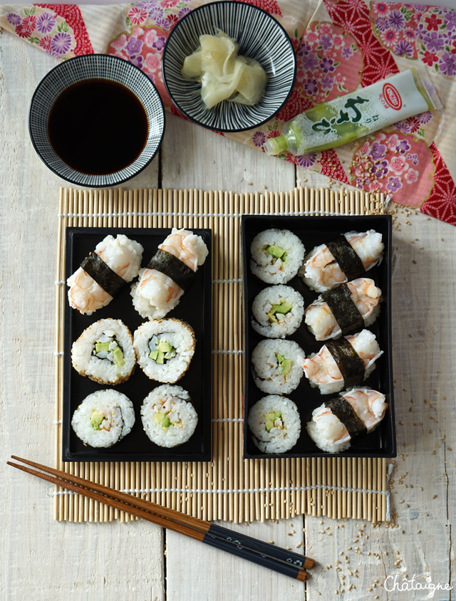 Makis et sushis avocat-crevettes