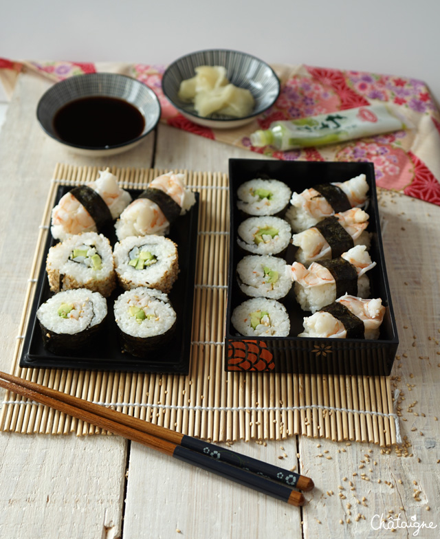 Makis et sushis avocat-crevettes