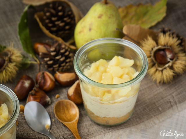 Cheesecake poires-châtaignes, sans cuisson