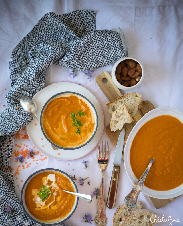 Soupe carottes-lentilles corail