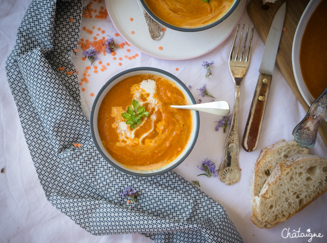 Soupe carottes-lentilles corail