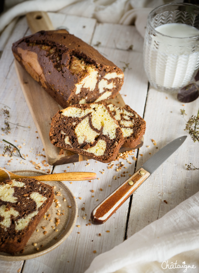 Cake marbré chocolat-praliné