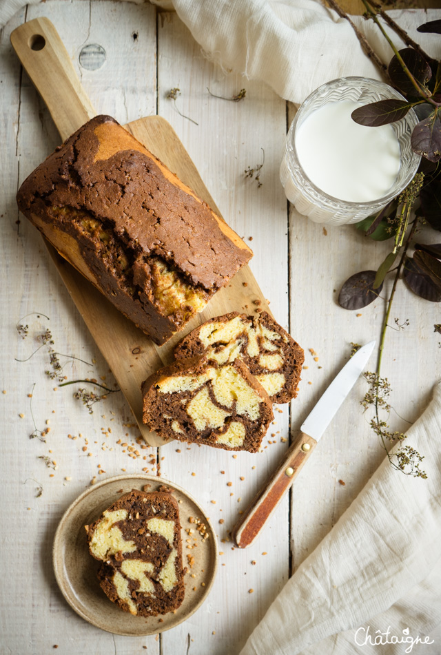 Cake marbré chocolat-praliné