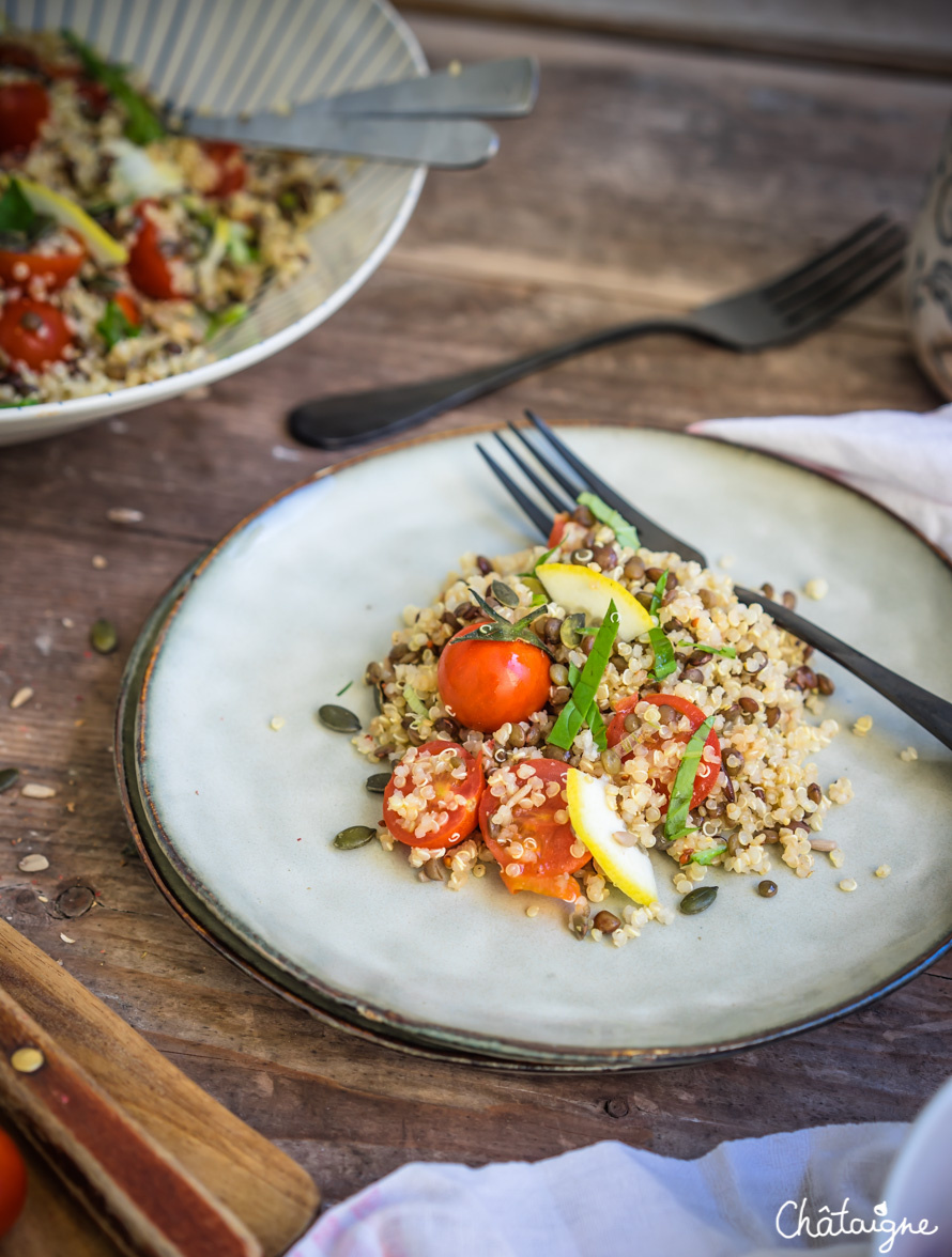 Salade de quinoa et lentilles vertes