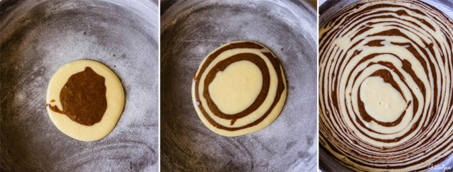 Gâteau zébré ou Zebra cake chocolat-noisettes