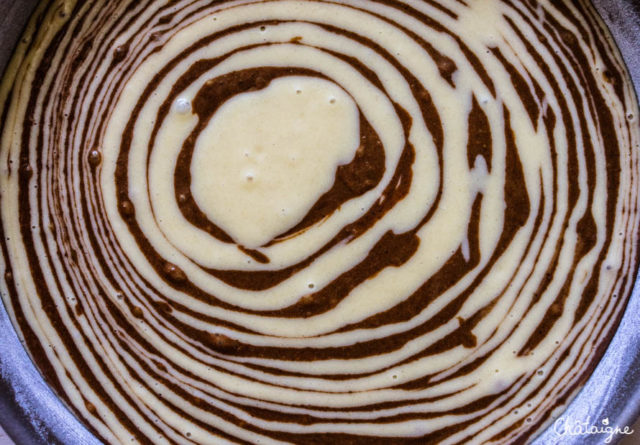 Gâteau zébré ou Zebra cake chocolat-noisettes