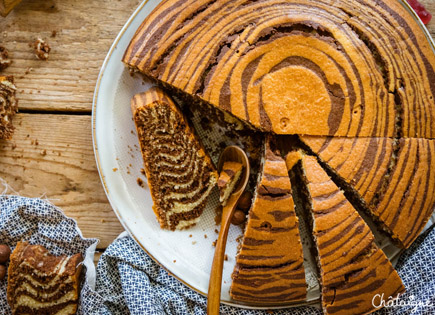 Gâteau zébré ou Zebra cake chocolat-noisettes