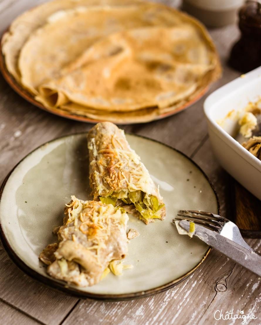 Crêpes à la fondue de poireaux