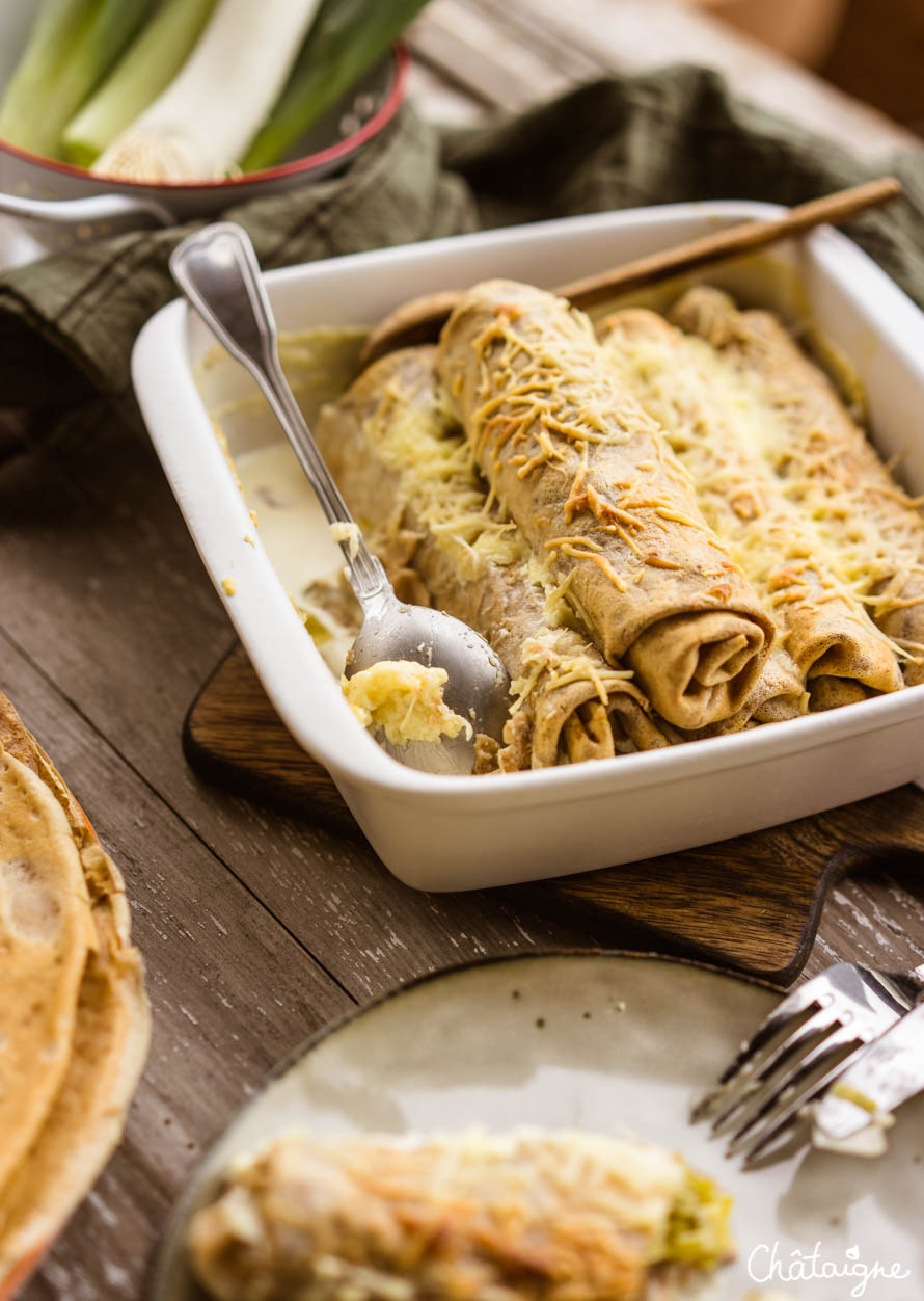 Crêpes à la fondue de poireaux