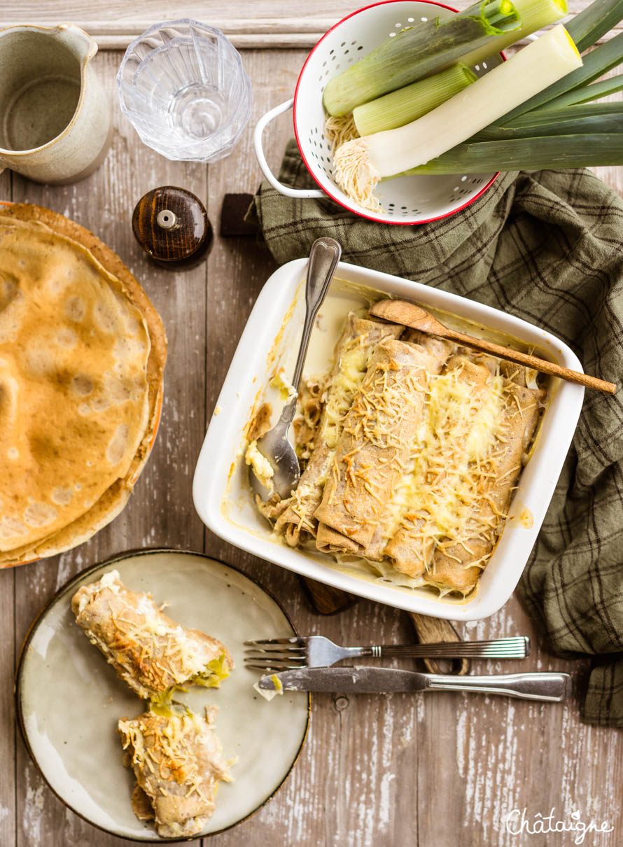 Crêpes à la fondue de poireaux