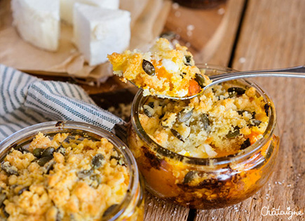 Crumble de potimarron et palet de chèvre frais