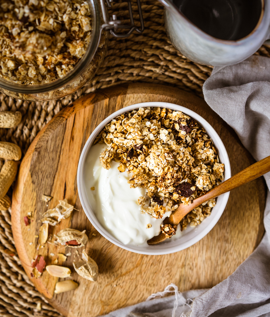 granola cacahuètes et chocolat