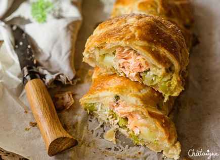 Tresse feuilletée saumon-poireaux [simple et trop bon]